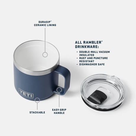 YETI Rambler 14oz (414ml) Stackable Mug with DuraSip™ Ceramic Lining - Features