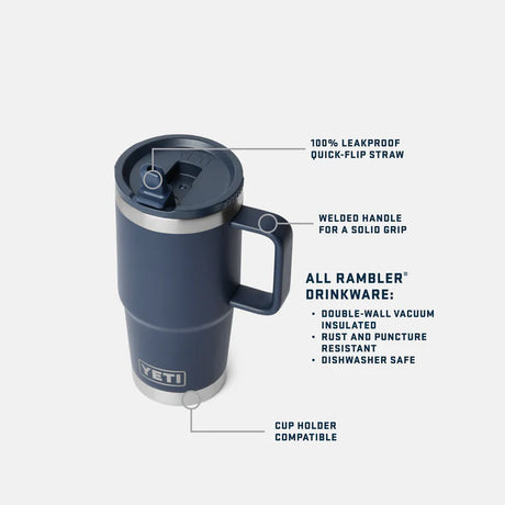 YETI Rambler 20 OZ (591ml) Travel Mug With Straw Lid - White