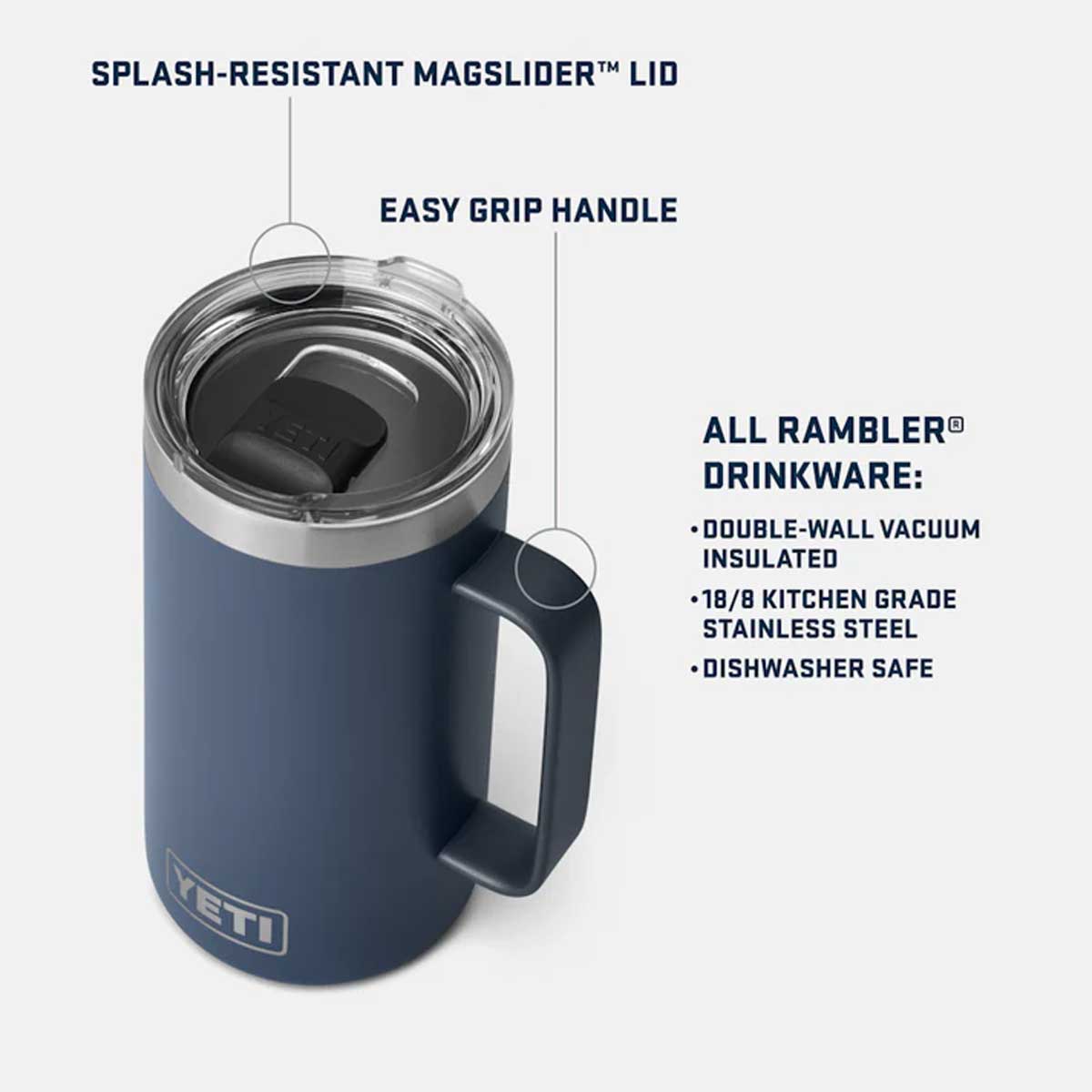 YETI Rambler 24 OZ (709ml) Mug With Magslider Lid - Stainless Steel