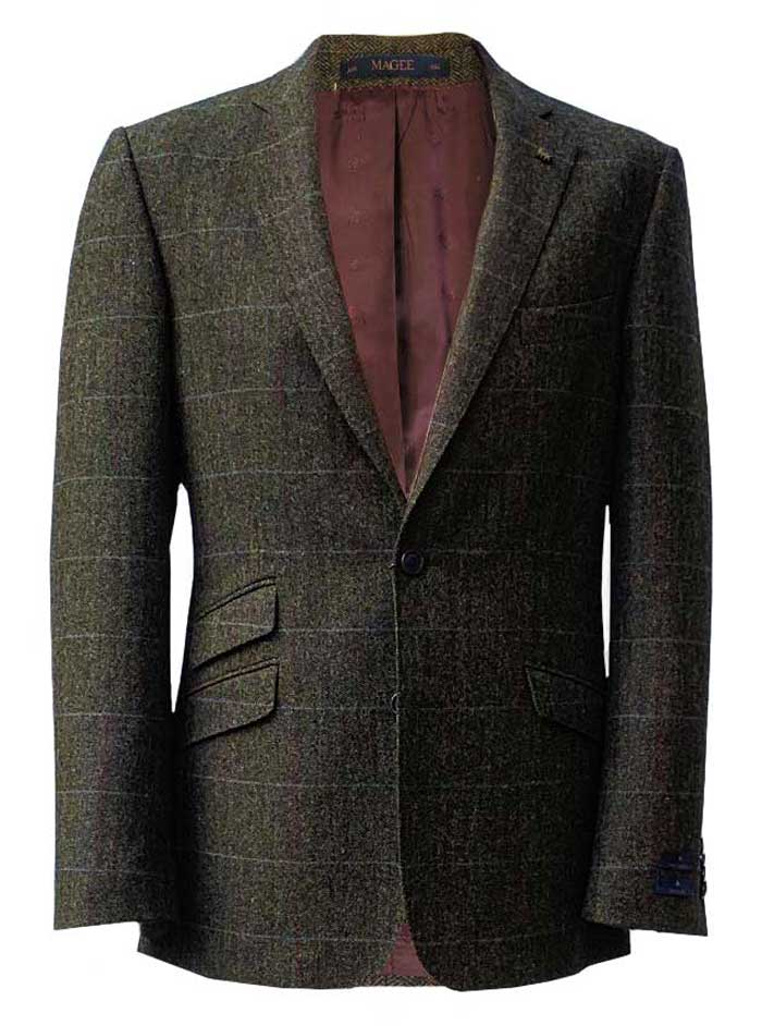 MAGEE Tweed Jacket - Mens Nice Classic Fit - Green Overcheck
