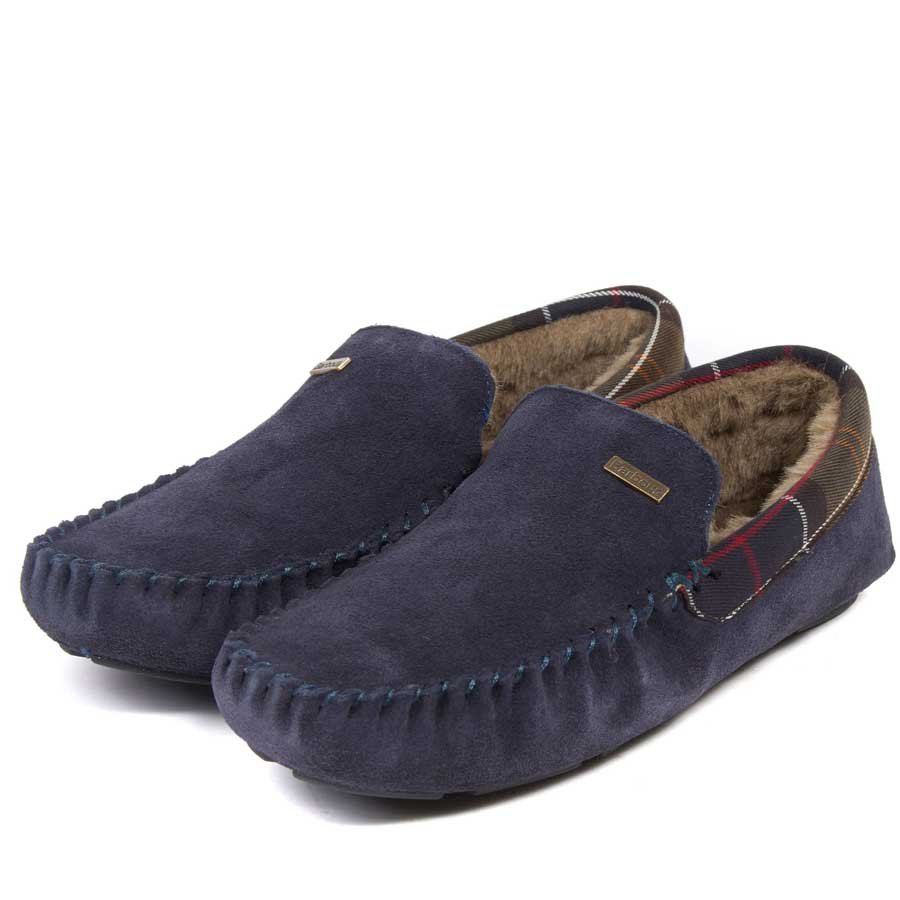 BARBOUR Mens Monty Slippers - Navy Suede