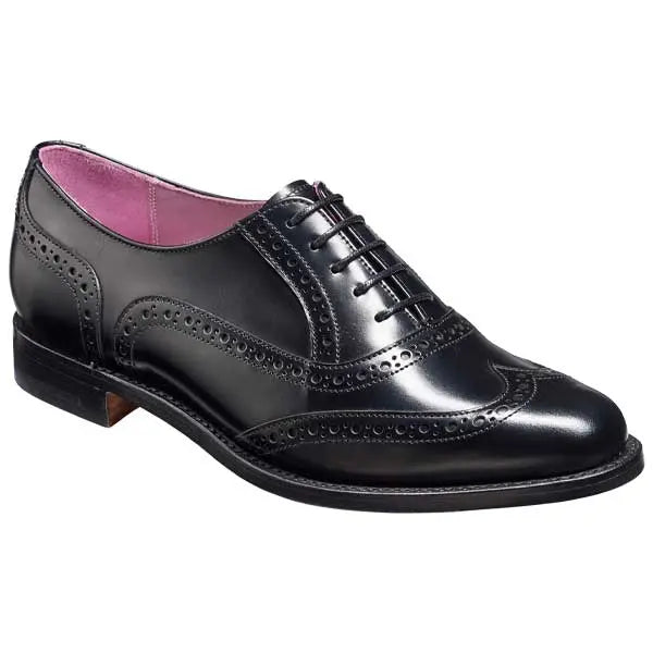 BARKER Freya Shoes – Ladies Brogues – Black Hi-Shine