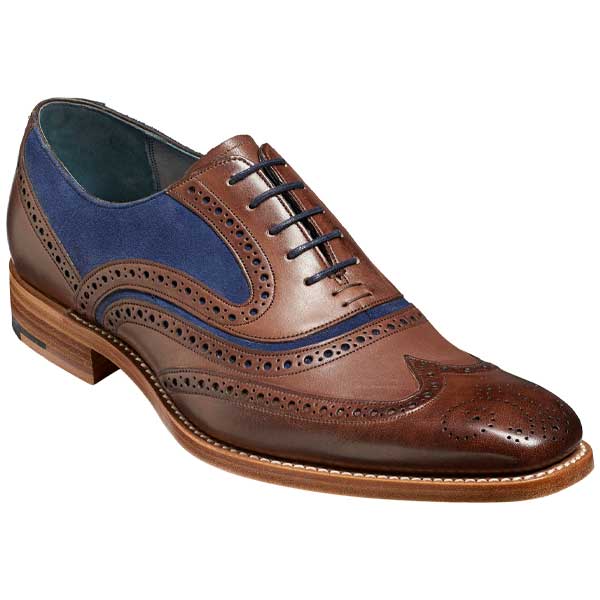 BARKER McClean Shoes - Mens Brogues - Ebony Hand Painted & Navy Suede