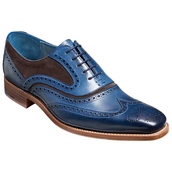 BARKER McClean Shoes - Mens Brogues - Navy Hand Painted & Chocolate Suede