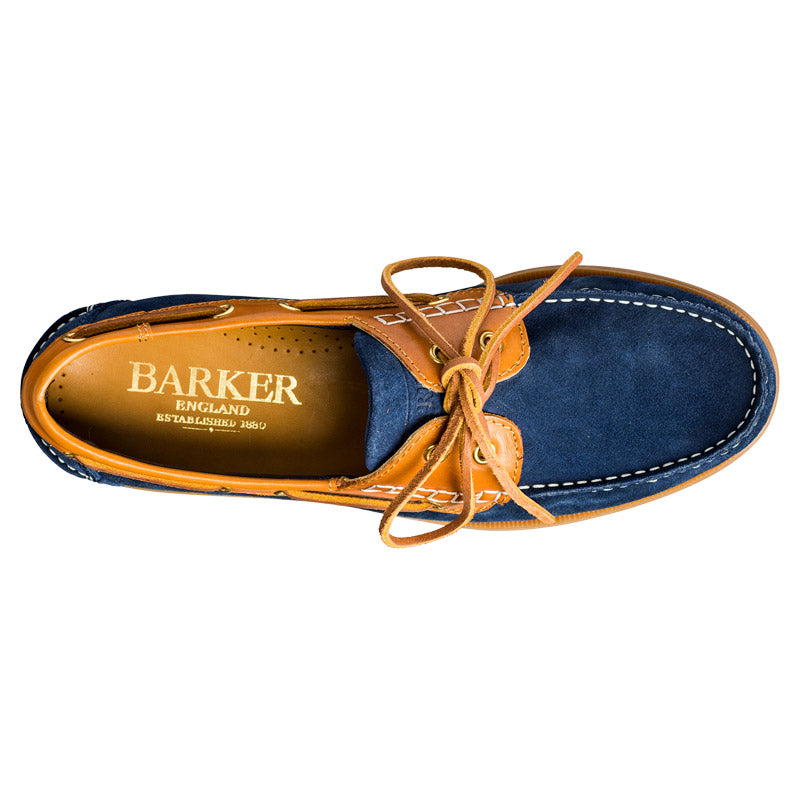 BARKER Wallis Deck Shoes - Mens - Navy Blue Suede / Cedar Collar
