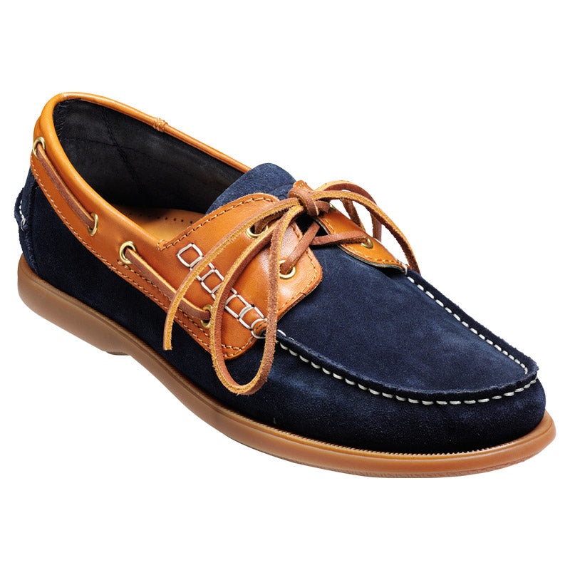 BARKER Wallis Deck Shoes - Mens - Navy Blue Suede / Cedar Collar
