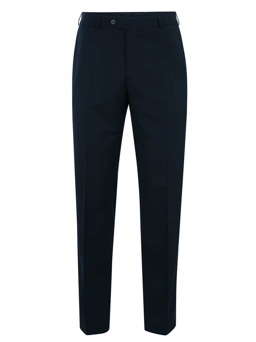 BRUHL Steward Plain Front Trousers - Classic Wool Mix Formal - Navy – A ...