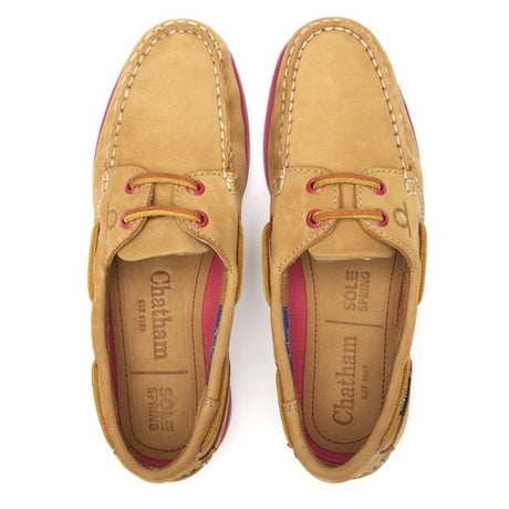 CHATHAM Ladies Pippa II G2 Leather Boat Shoes - Tan/Pink