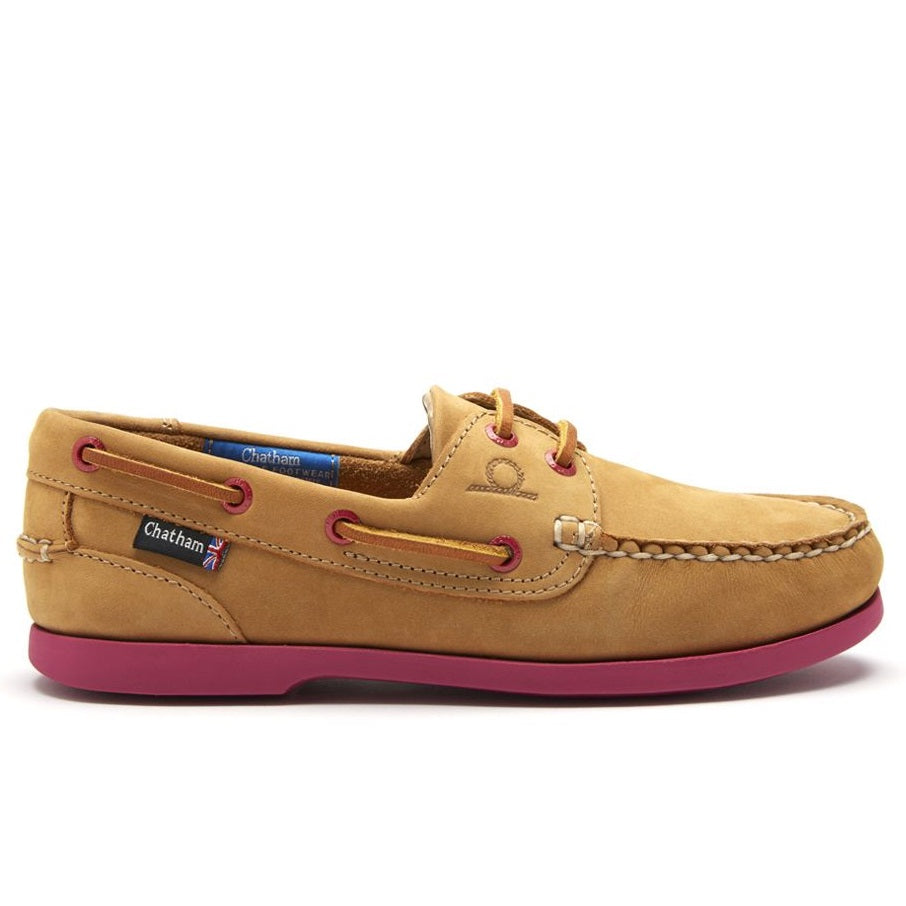 CHATHAM Ladies Pippa II G2 Leather Boat Shoes - Tan/Pink
