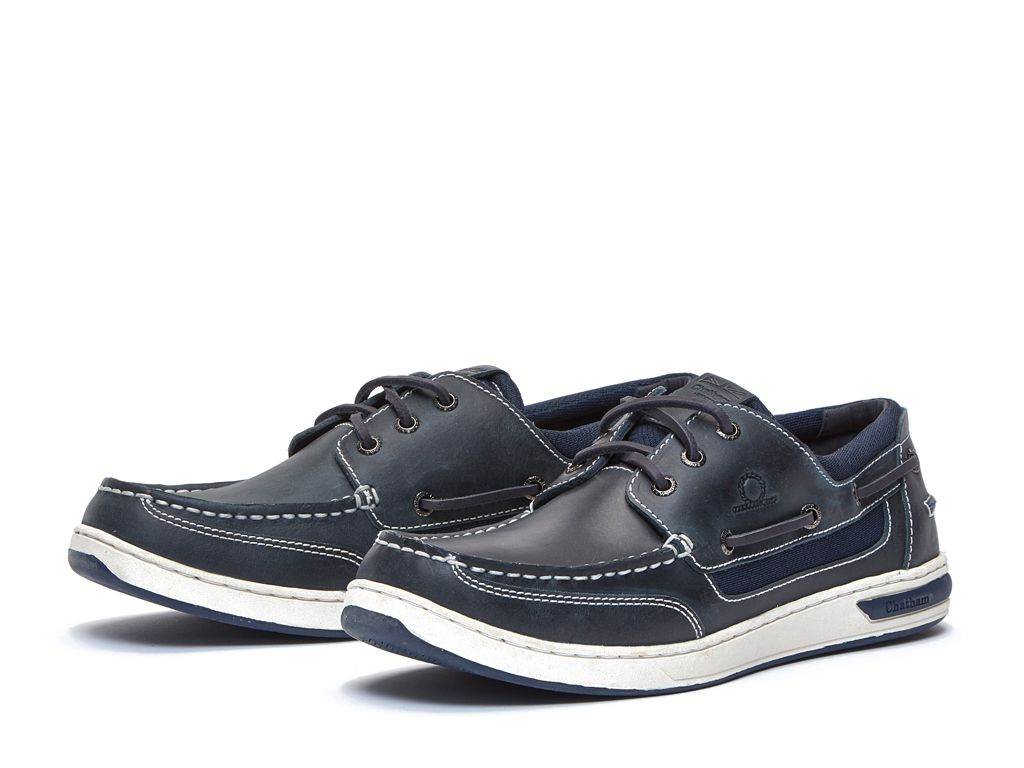 CHATHAM Mens Buton G2 Leather Boat Shoes - Navy/White
