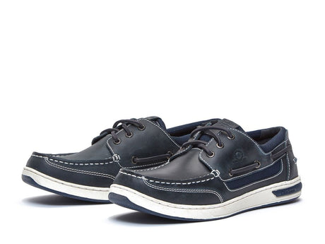 CHATHAM Mens Buton G2 Leather Boat Shoes - Navy/White