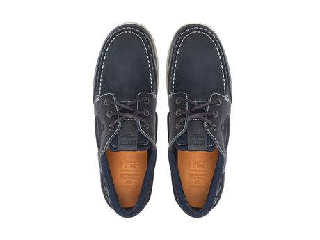 CHATHAM Mens Buton G2 Leather Boat Shoes - Navy/White