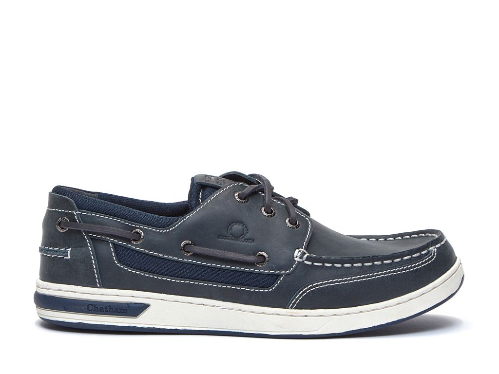 CHATHAM Mens Buton G2 Leather Boat Shoes - Navy/White