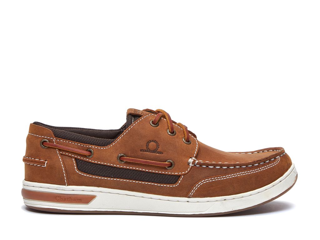 CHATHAM Mens Buton G2 Leather Boat Shoes - Walnut/Gum