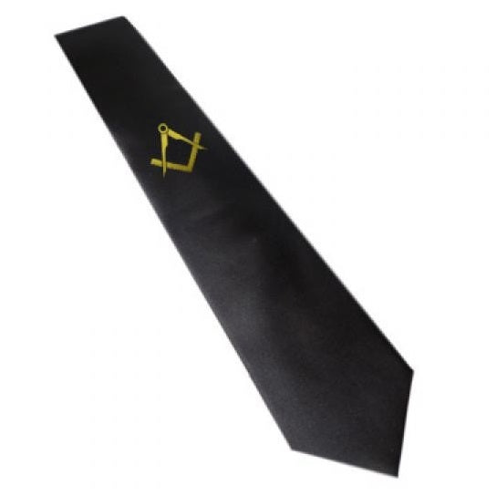 Masonic Tie - Mens With Gold Masonic Design - Black