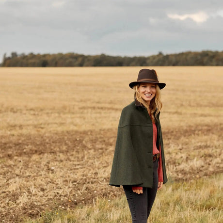 HICKS & BROWN Ladies Suffolk Fedora Hat - Gamebird Feather - Dark Brown Hicks and Brown