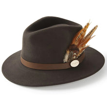 Load image into Gallery viewer, HICKS &amp; BROWN Ladies Suffolk Fedora Hat - Gamebird Feather - Dark Brown
