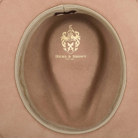 HICKS & BROWN Ladies Suffolk Fedora Hat - Guinea and Pheasant Feather - Camel Hicks and Brown