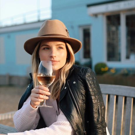 HICKS & BROWN Ladies Suffolk Fedora Hat - Guinea and Pheasant Feather - Camel Hicks and Brown