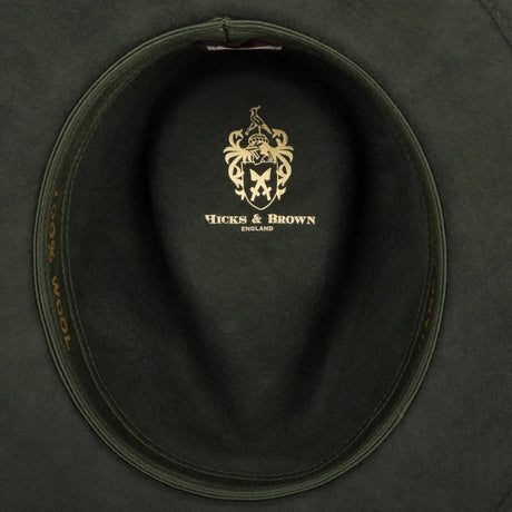 HICKS & BROWN Ladies Suffolk Fedora Hat - Guinea and Pheasant Feather - Olive Hicks and Brown