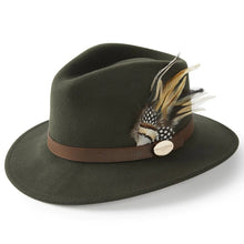 Load image into Gallery viewer, HICKS &amp; BROWN Ladies Suffolk Fedora Hat - Guinea and Pheasant Feather - Olive
