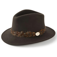 Load image into Gallery viewer, HICKS &amp; BROWN Ladies Suffolk Fedora Hat - Pheasant Feather Wrap - Dark Brown
