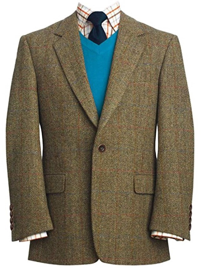 HARRIS TWEED Jacket - Mens Stromay - Olive Green with Check
