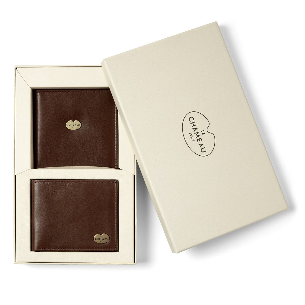 LE CHAMEAU Licence Holder & Bifold Wallet Gift Set - Marron Fonce