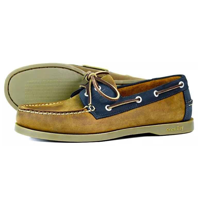 ORCA BAY Ladies Oakland Leather Deck Shoes - Sand/Navy