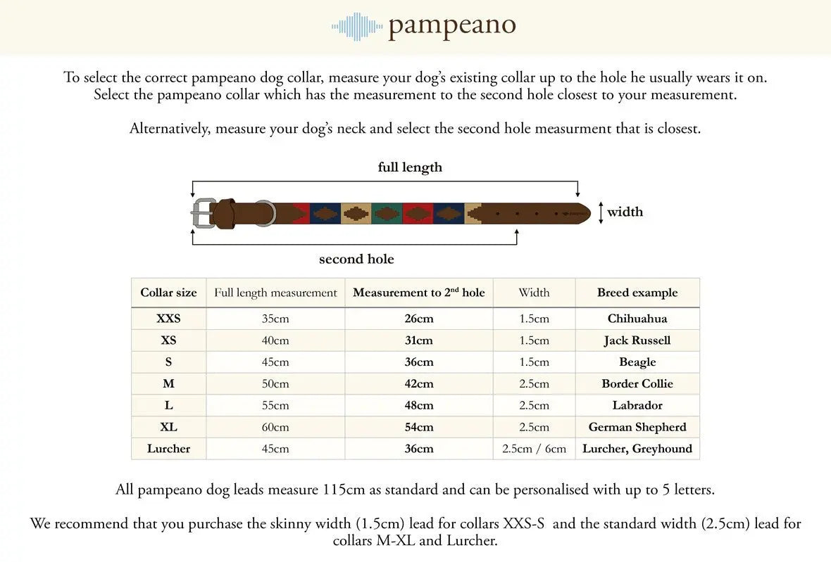 Pampeano Dog Collar Size Guide