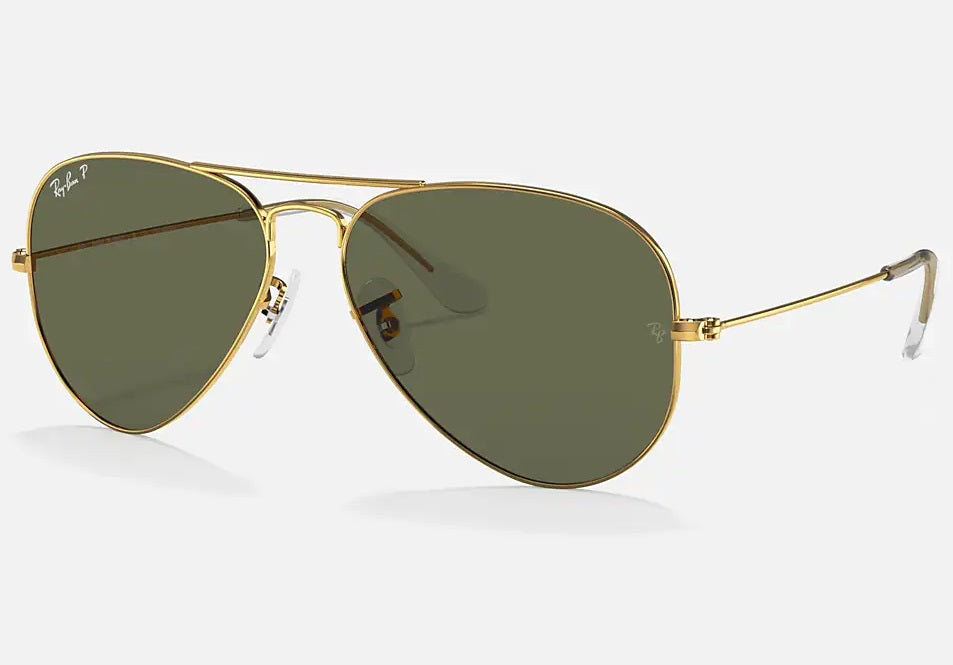 RAY-BAN Aviator Classic Sunglasses - Gold - Crystal Green Polarized Lens