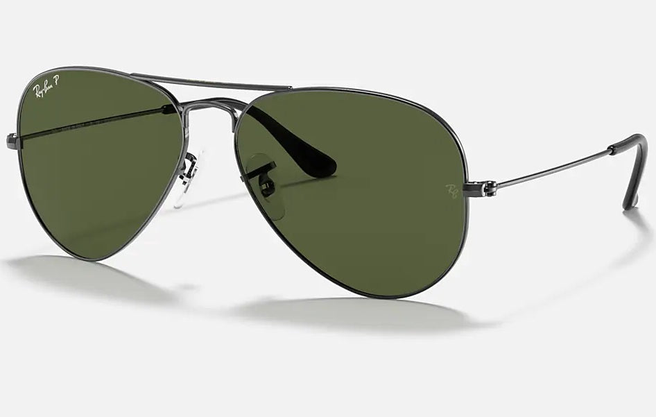 RAY-BAN Aviator Classic Sunglasses - Gunmetal - Crystal Green Polarized Lens