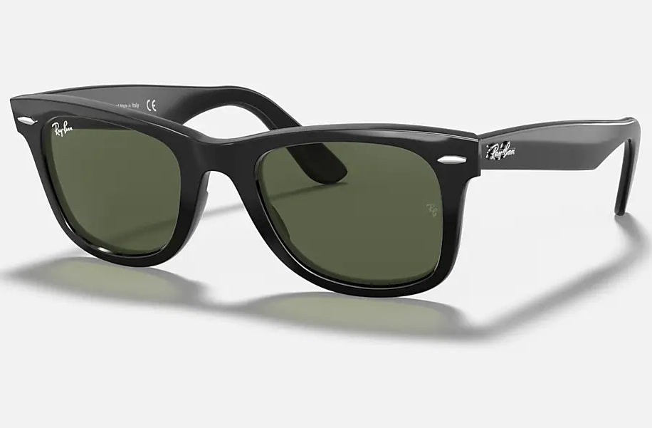 RAY-BAN Original Wayfarer Classic Sunglasses - Polished Black - Green G15 Lens