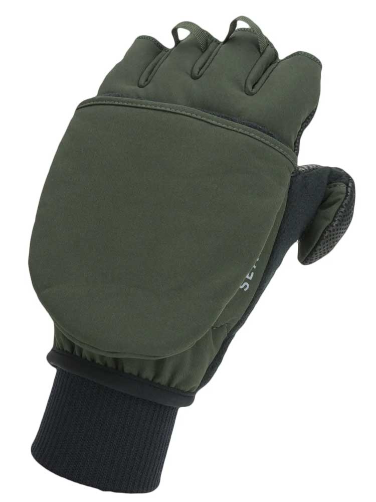 SEALSKINZ Gloves - Windproof Cold Weather Convertible Mitt - Olive Green & Black