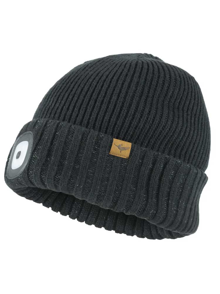 SEALSKINZ Hat - Waterproof Cold Weather LED Roll Cuff Beanie - Black