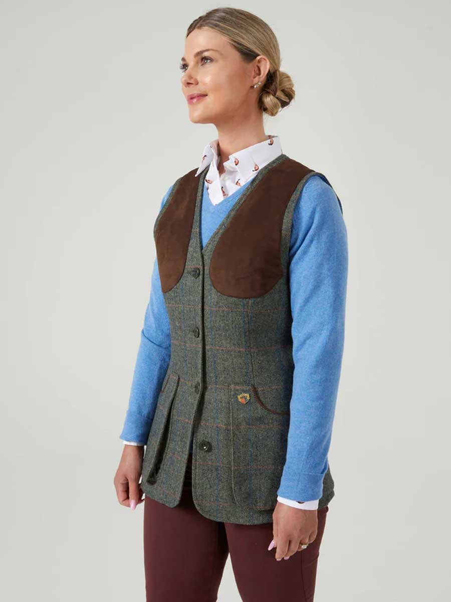 ALAN PAINE Ladies Combrook Tweed Shooting Waistcoat - Spruce