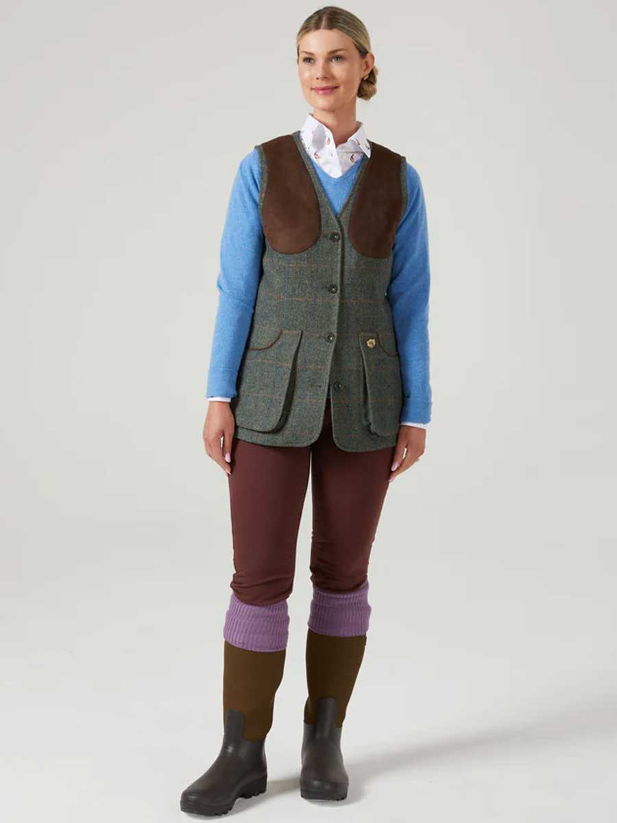 ALAN PAINE Ladies Combrook Tweed Shooting Waistcoat Spruce