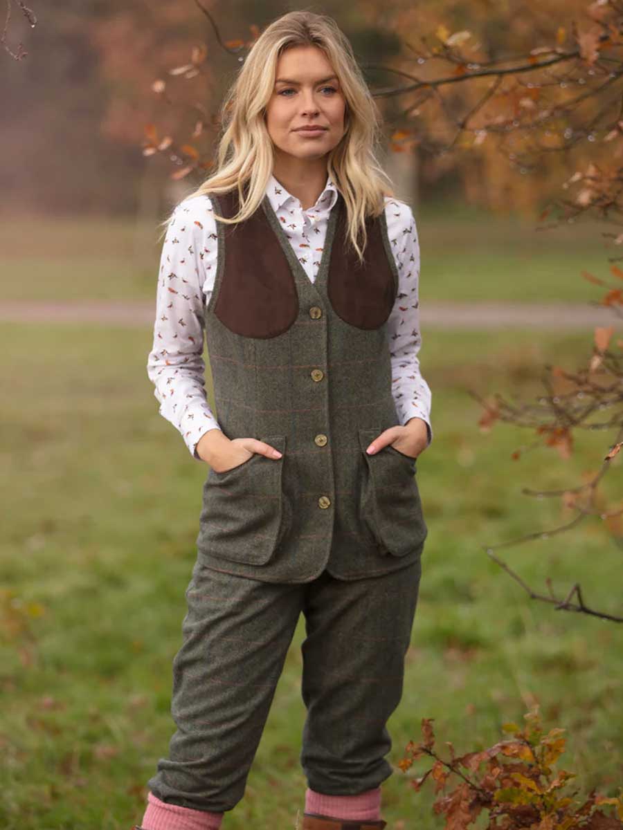 ALAN PAINE Ladies Combrook Tweed Shooting Waistcoat Spruce A