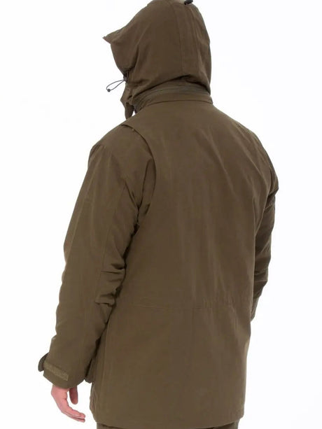 ALAN PAINE Dunswell Mens Waterproof Field Coat - Olive – hood detail.