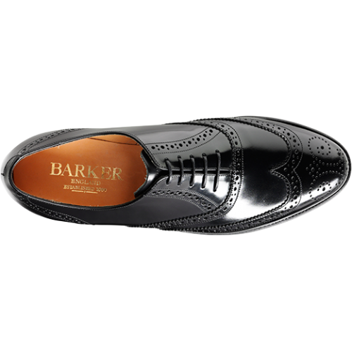 BARKER Albert Shoes - Mens Brogue Oxford  - Black Hi-Shine Barker Shoes