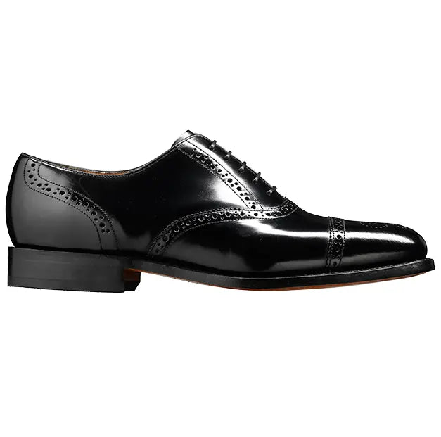 BARKER Alfred Shoes - Mens Semi Brogue Oxford - Black Hi-Shine Barker Shoes