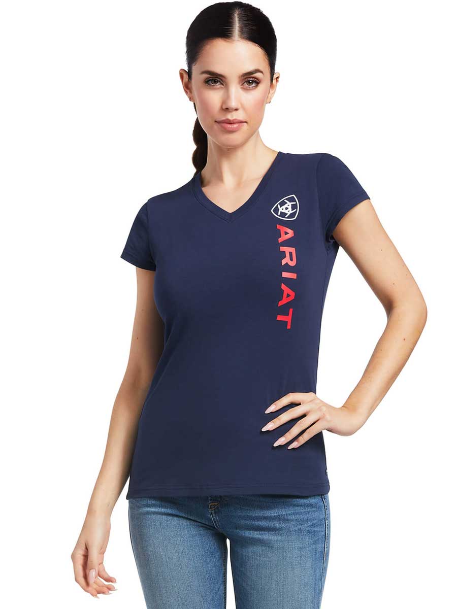 ARIAT Vertical Logo T-Shirt - Womens - Navy
