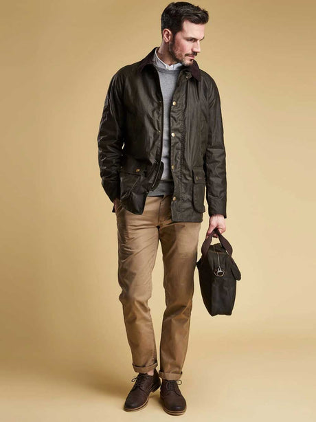 BARBOUR Wax Jacket - Mens Ashby 6oz Sylkoil Tailored Fit - Olive