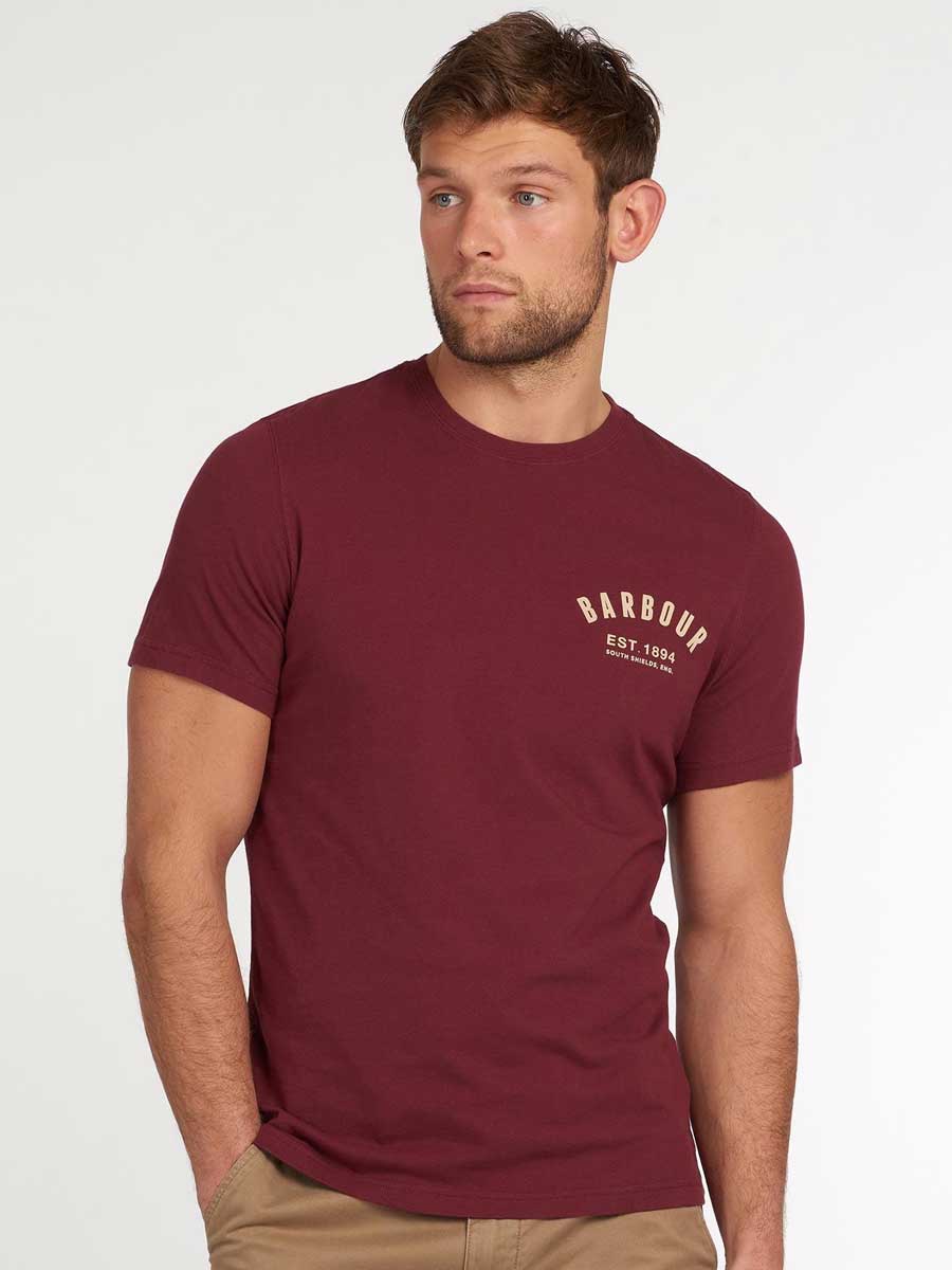 BARBOUR Preppy Logo T-Shirt - Mens Cotton Tee - Ruby