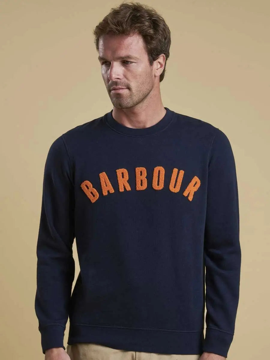 BARBOUR Sweater - Mens Prep Logo Crew Neck - Navy