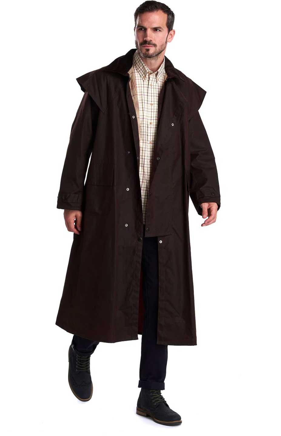 BARBOUR Wax Jacket - Mens Stockman Long Coat - Brown