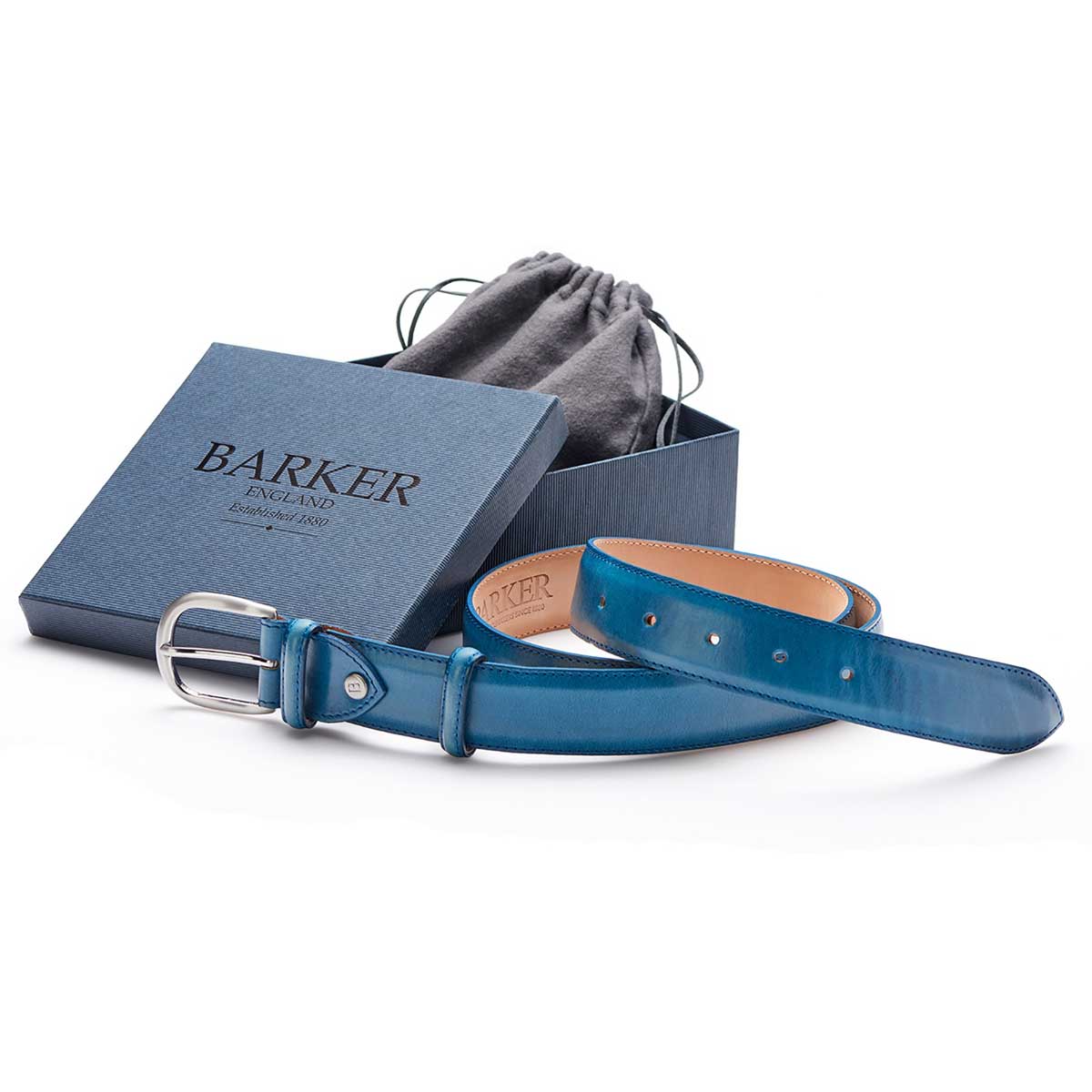 Barker Leather Plain Belt - Blue Hand Painted