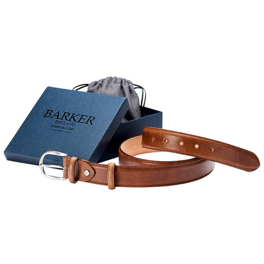 Barker Leather Plain Belt - Brown Hand Painted