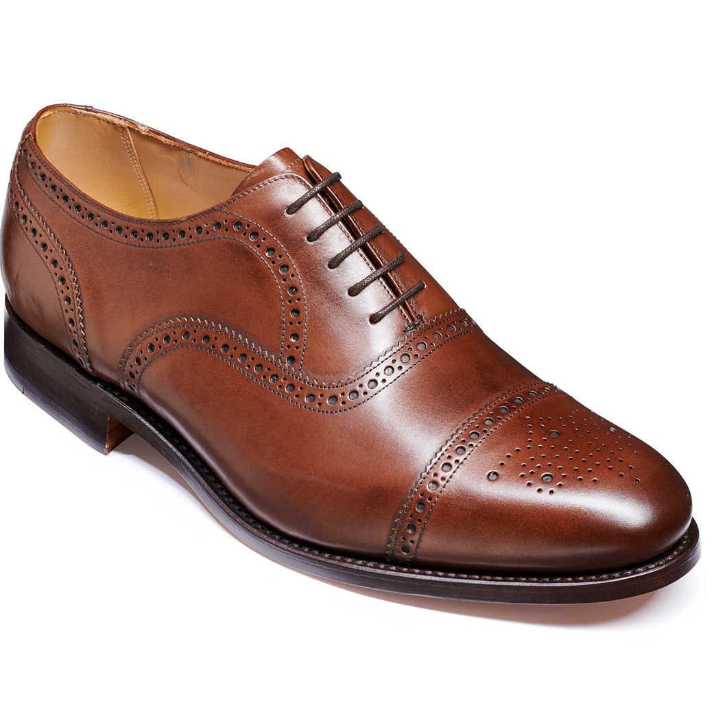 Barker Mirfield Shoes - Oxford Semi Brogue - Dark Walnut Calf