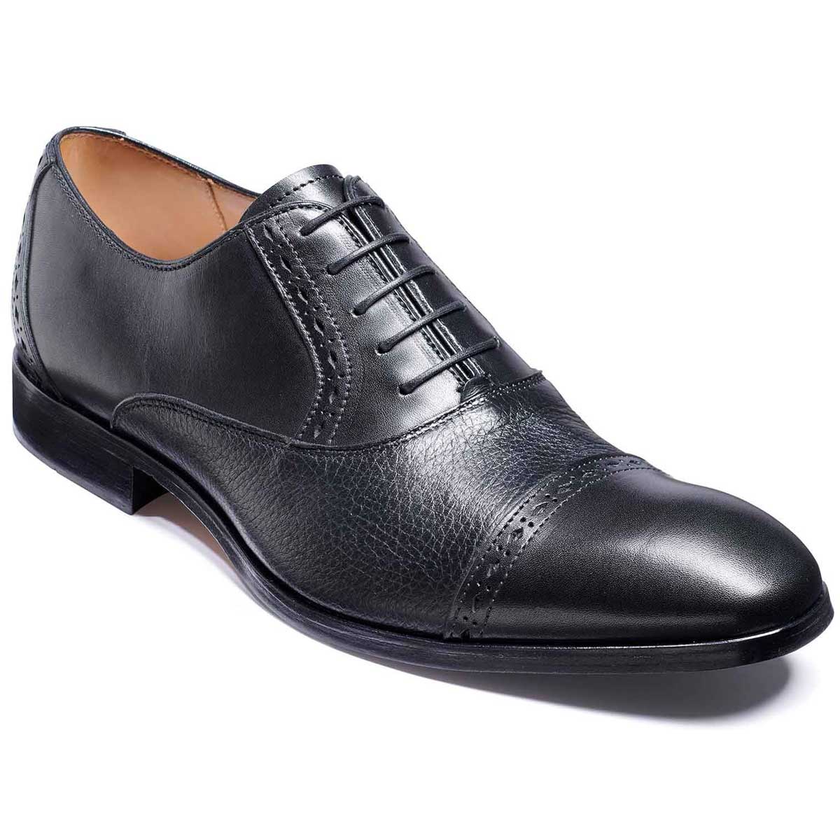 BARKER Ramsgate Shoes - Mens Oxford Toe Cap - Black Calf & Black Deerskin